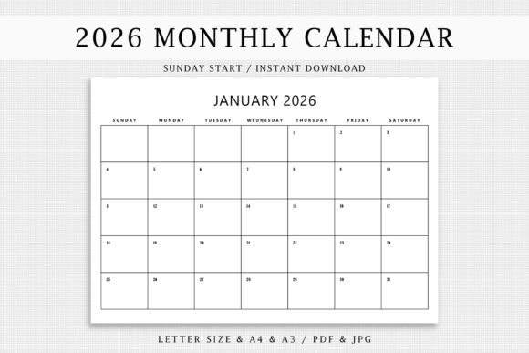 Download 2026 Monthly Printable Calendar PDF File - Monthly Collection