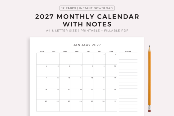 Download 2027 Monthly Calendar with Notes - Monthly Collection