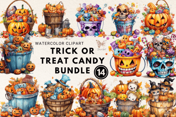 Download Trick or Treat Candy Watercolor Cliparts - Trick or treat Collection