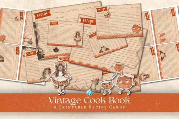 Download Vintage Cook Book Printable Recipe Cards - Vintage Collection