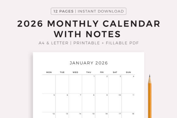 Download 2026 Monthly Calendar with Notes - Monthly Collection