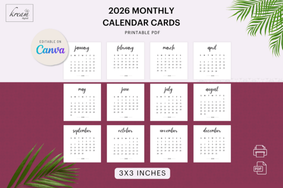 Download 3x3 Monthly Calendar Cards - Monthly Collection