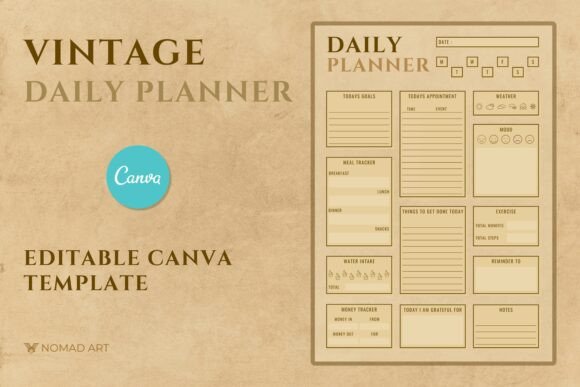 Download Vintage Daily Planner Template -Editable - Vintage Collection