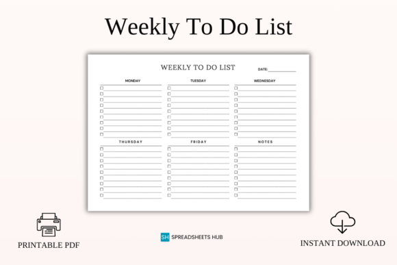 Download Weekly to Do List Horizontal Planner - Weekly to do list Collection