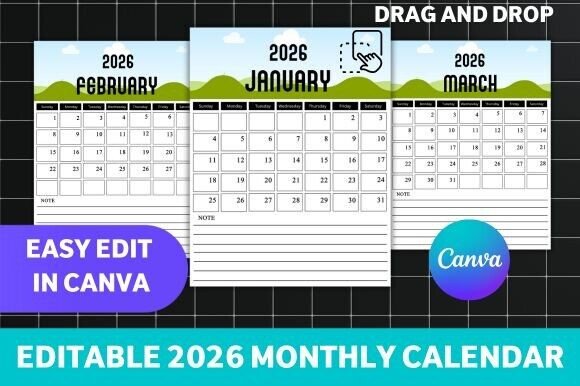Download Editable 2026 Monthly Calendar Template - Monthly Collection