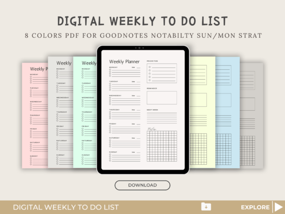 Download Digital Weekly to Do List Goodnotes - Weekly to do list Collection