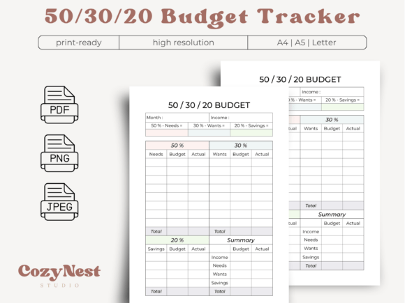 Download 50/30/20 Monthly Budget Planner A4 A5 - Monthly Collection