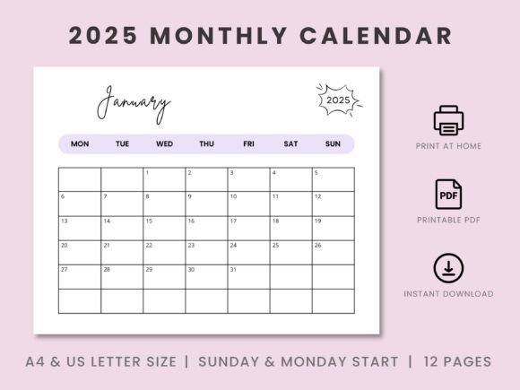 Download 2025 Landscape Monthly Calendar Template - Monthly Collection