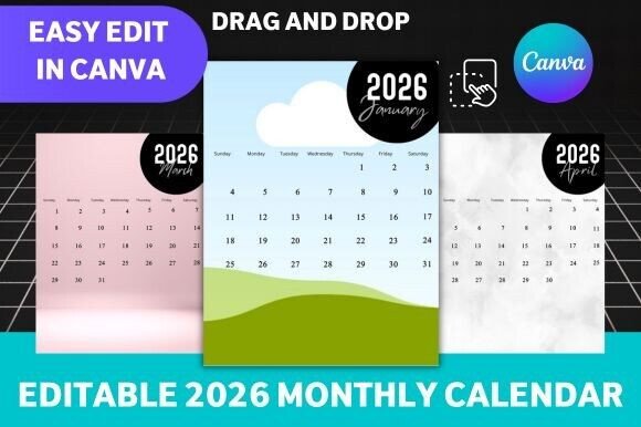 Download Editable 2026 Monthly Calendar Canva Tem - Monthly Collection